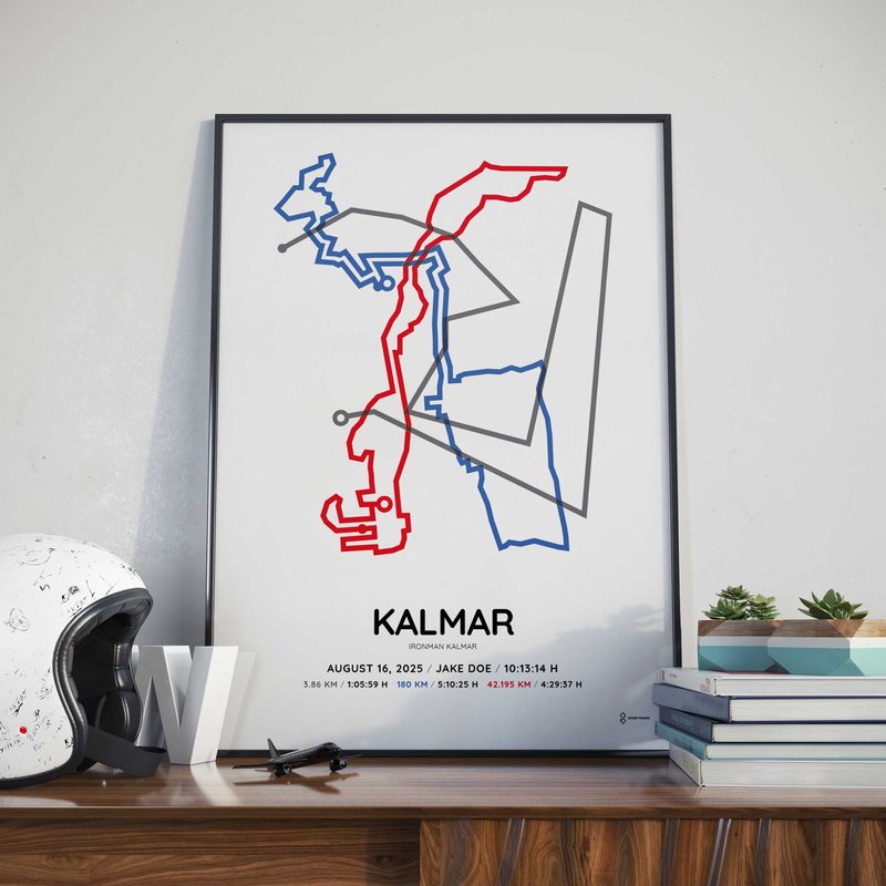 2025 Ironman Kalmar course poster with name and times