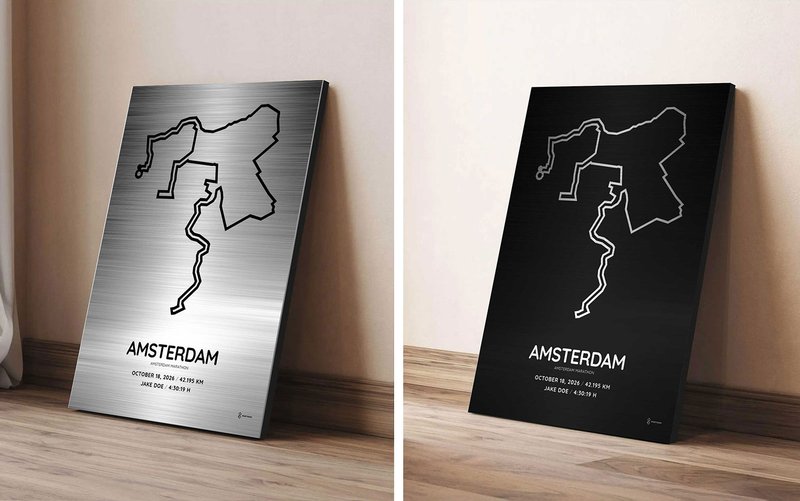 2026 Marathon Amsterdam personalized course print on silver aluminum