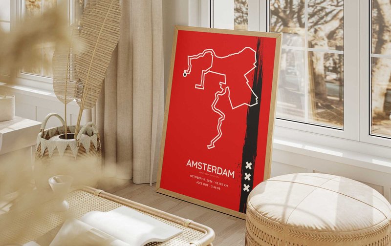2026 Amsterdam Marathon personalized course poster with name and time