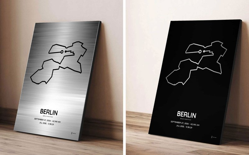 2026 Berlin Marathon silver aluminum course print