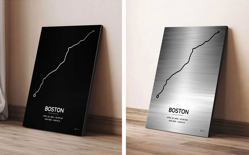 2026 Boston Marathon silver aluminum course print