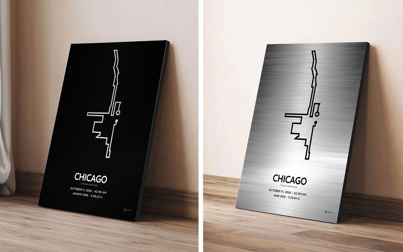 2026 Chicago Marathon personalized course print on silver aluminium