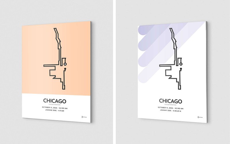 2026 Chicago Marathon white aluminum course print