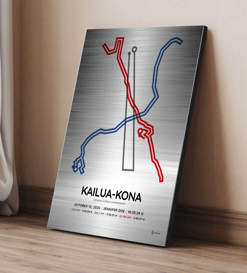 2026 Ironman Kona course print on silver aluminum with name and finish time
