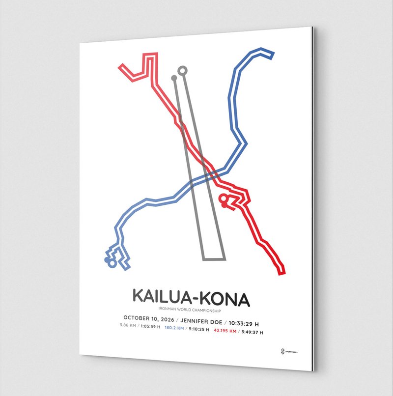 2026 Ironman Kona white aluminum custom course print with name, splits and finish time