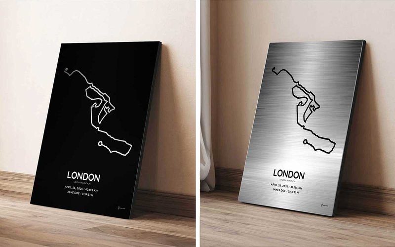 2026 london marathon course print on silver aluminium