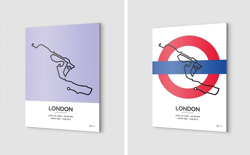 2026 london marathon course print on white aluminum