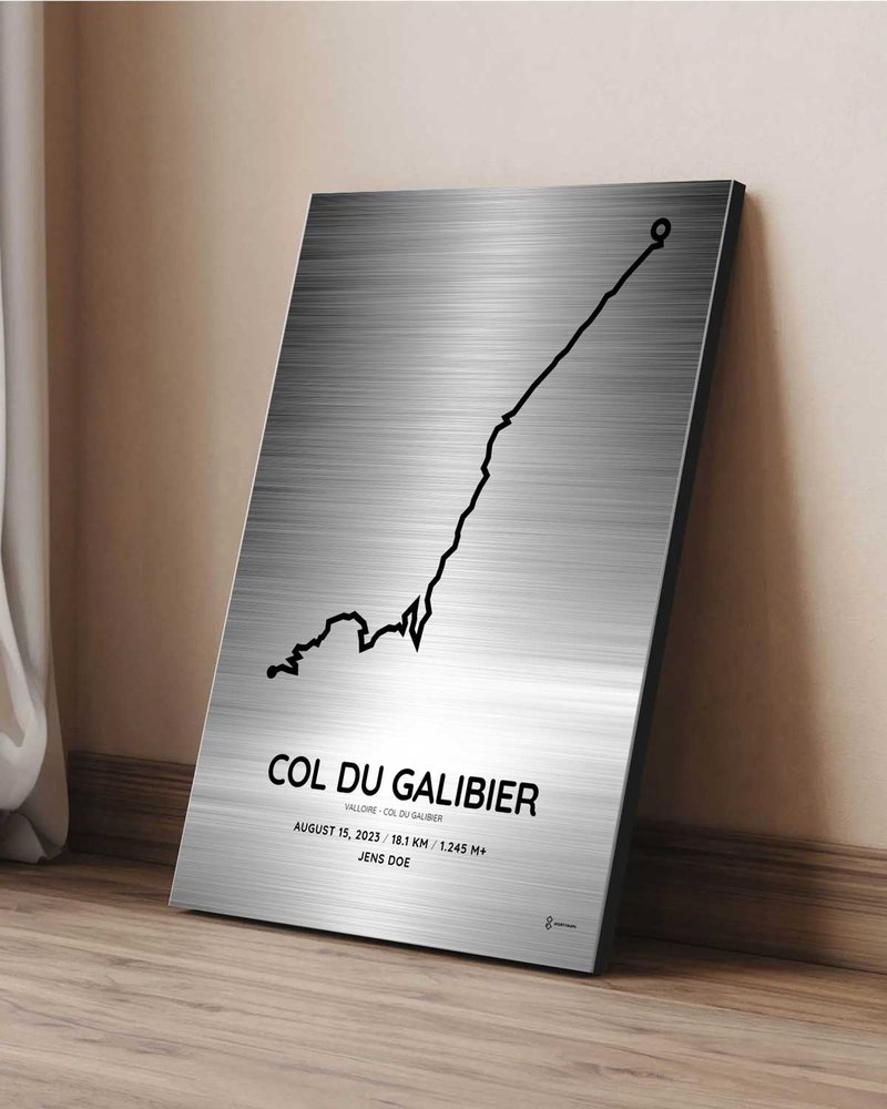 Col du Galibier course print on silver aluminium