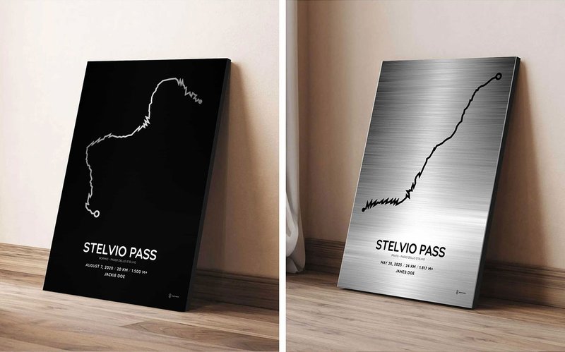 Passo dello Stelvio silver aluminum route print