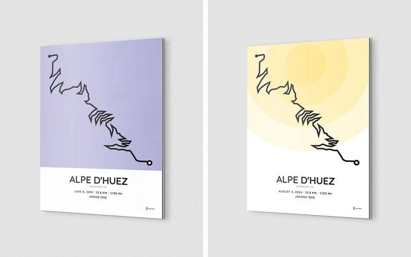 Alpe dHuez routemap print on white aluminium