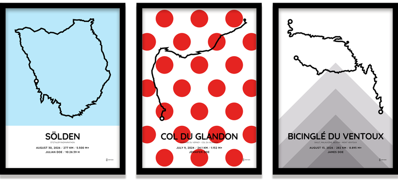 Custom cycling route posters and wall art