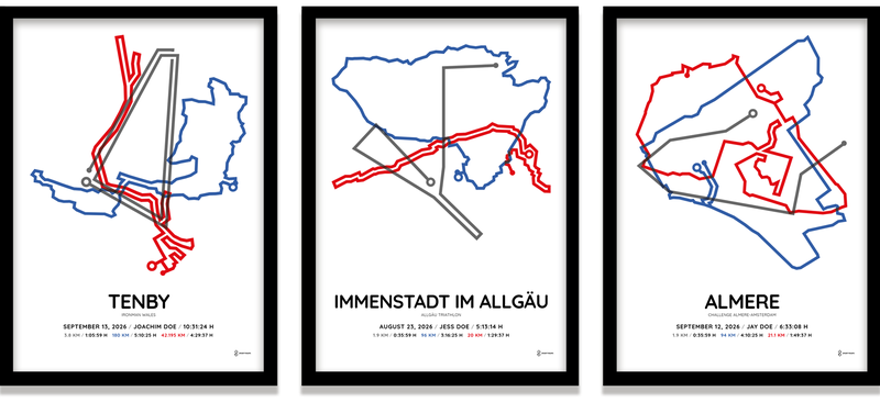 Personalized triathlon and Ironman course posters