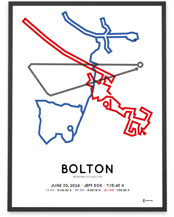 2024 Ironman 70.3 Bolton sportymaps course poster