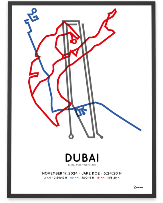 2024 Dubai T100 triathlon routemap poster